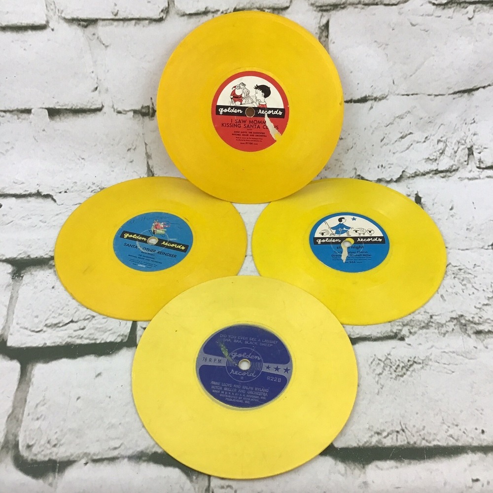 Vintage Childrens Golden Records Lot Of 4 Flawed Scratched Decor Crafting Props
